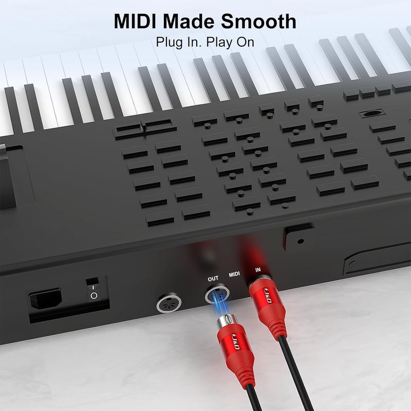 JD 5-Pin DIN MIDI Cable, Male to Male Cables Compatible with Keyboard, Synthesizer, Guitar Multi Effects, Audio Interface/Mixer/Amplifier, External Sound Card (Red, 10 Feet) - Image 3